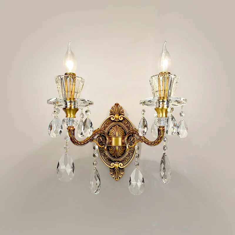 1-2 Heads Glass Tube Copper Wall Lamp in Iron and Glass and Crystal, product photograph