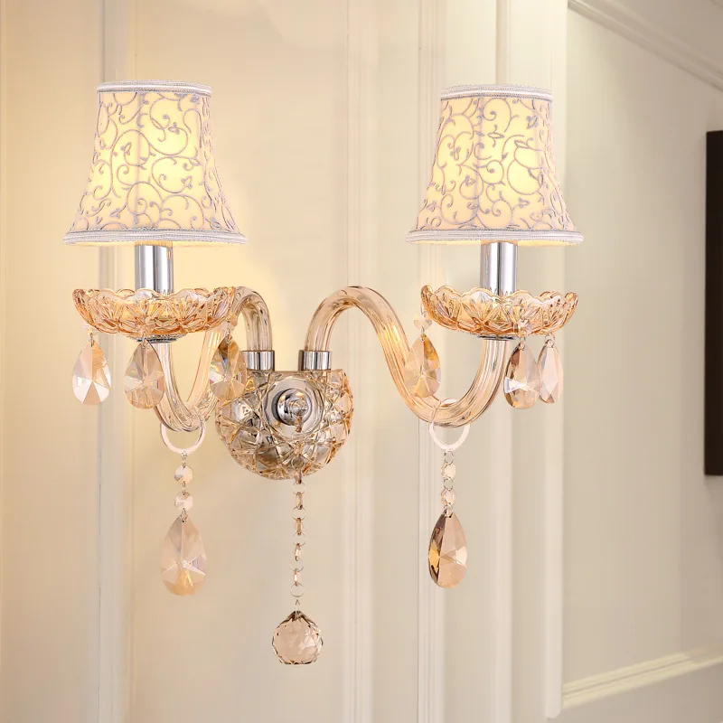1-3 Heads Glass Candle Crystal Wall Lamp in Iron and Glass and Crystal, product photograph