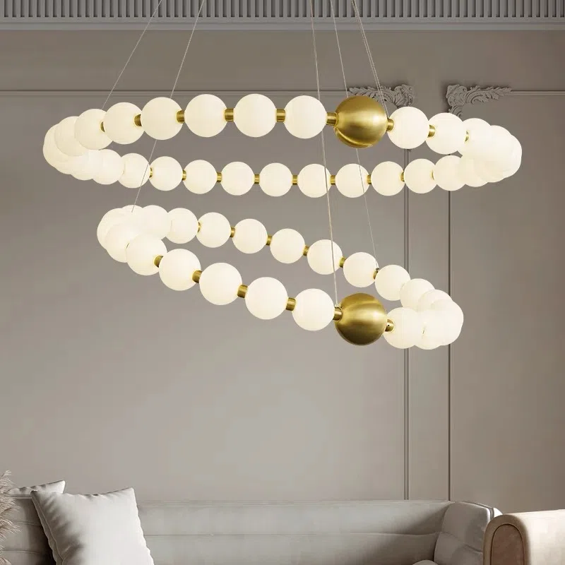 10-32 Heads PE Ball Gold Pendant Lamp in Aluminum and PE, product photograph