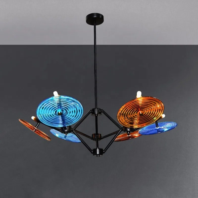12 Heads Black Coffee Blue Pendant Lamp in Iron Plating and Glass, product photograph