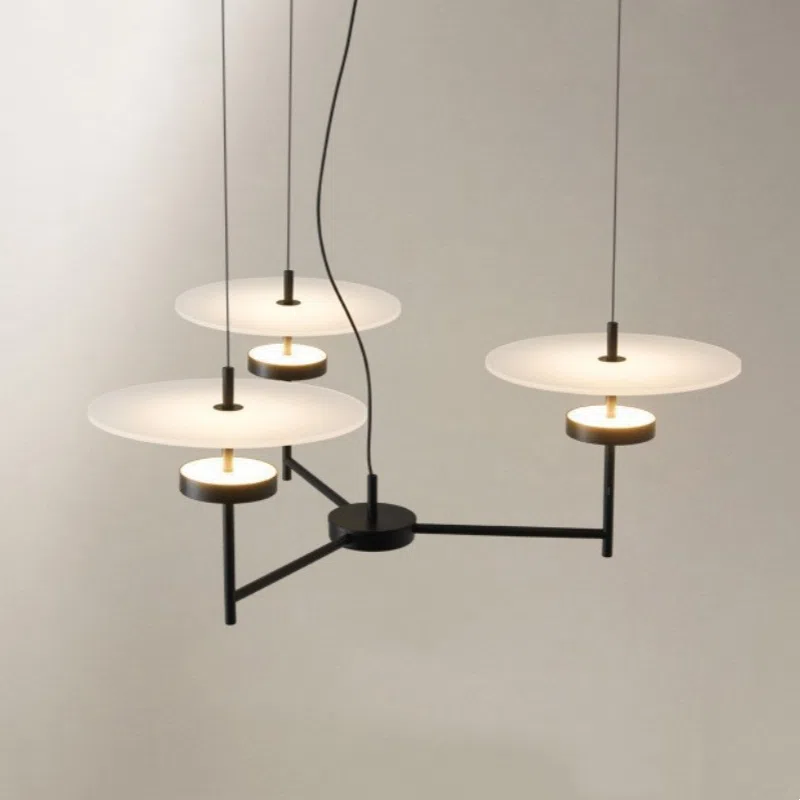 3 Heads Acrylic Iron Art Pendant Lamp in Frosted Acrylic and Iron Plating, product photograph