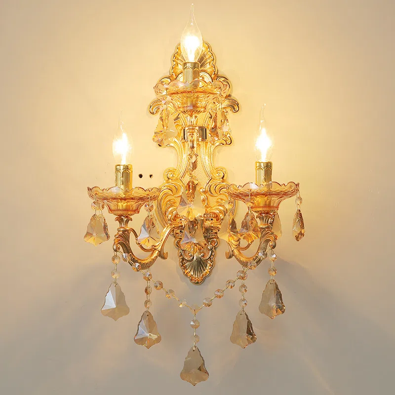 3 Heads Crystal Glass Tube Wall Light in Glass and Iron and Crystal, product photograph