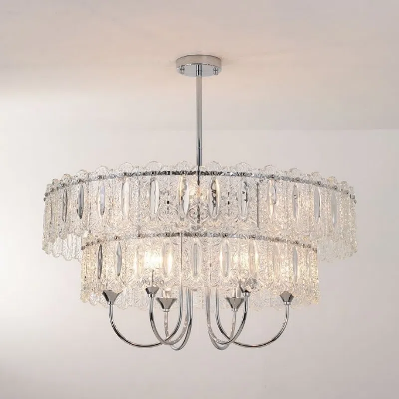 4-9 Heads Round Glass Pendant Lamp in Iron and Glass, product photograph