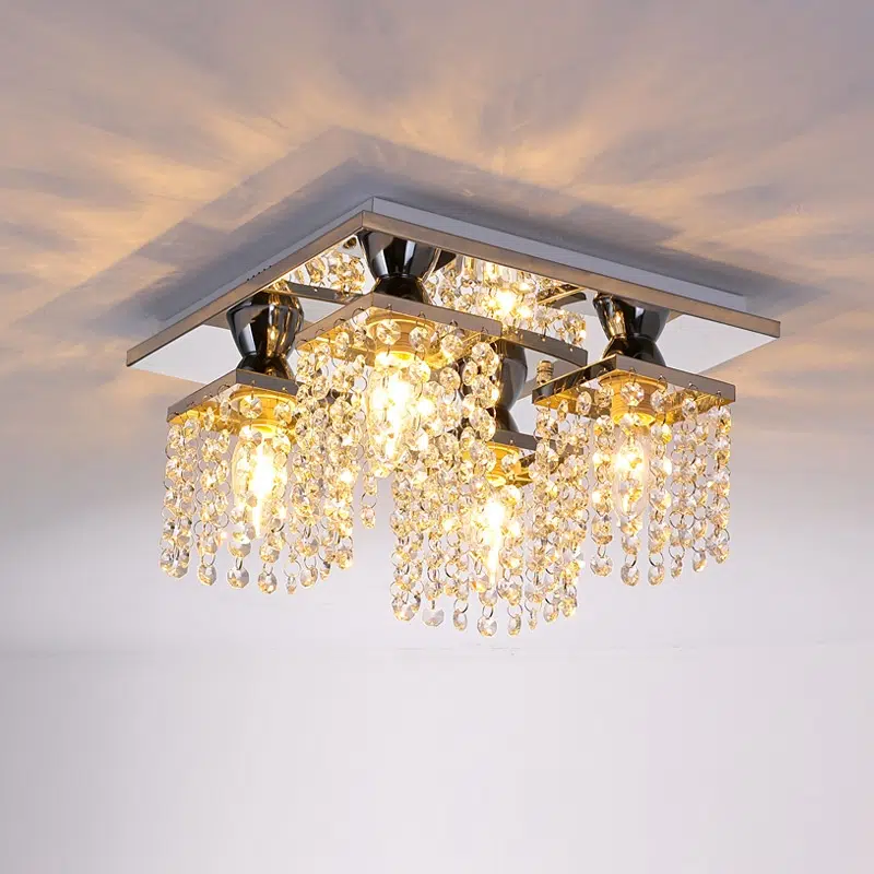 4 Heads Square Crystal Ceiling Light in Stainless Steel and Crystal, product photograph