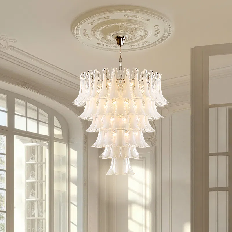 5-13 Heads White Glass Pendant Light in Iron and Glass, product photograph