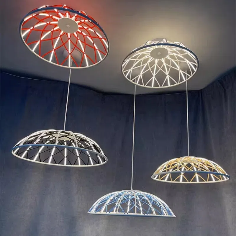 5 Heads Round Colorful Pendant Lamp in Iron, product photograph