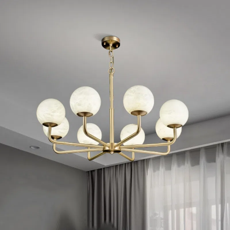 6/8 Heads Copper Marble White Pendant Lamp in Copper and Marble, product photograph