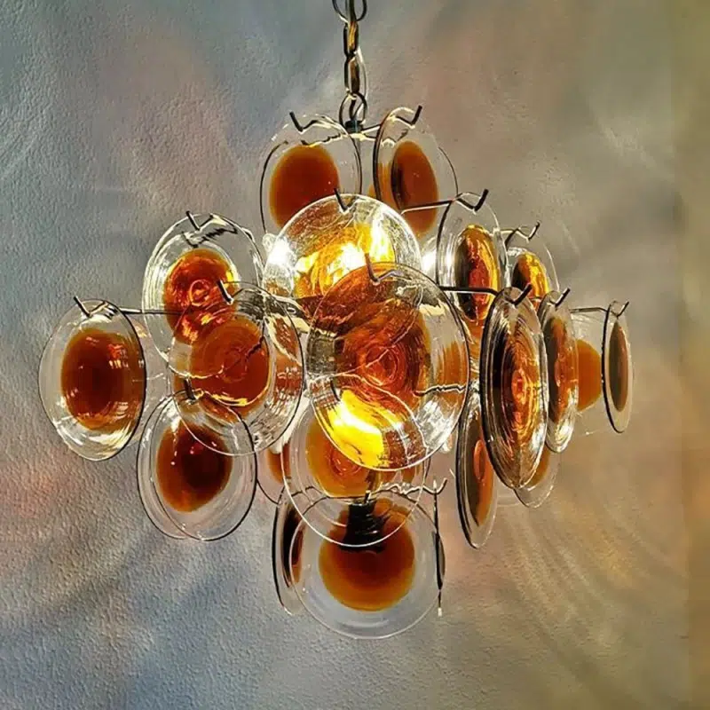 6 Heads Red Clear Glass Iron Pendant Lamp in Iron and Glass, product photograph
