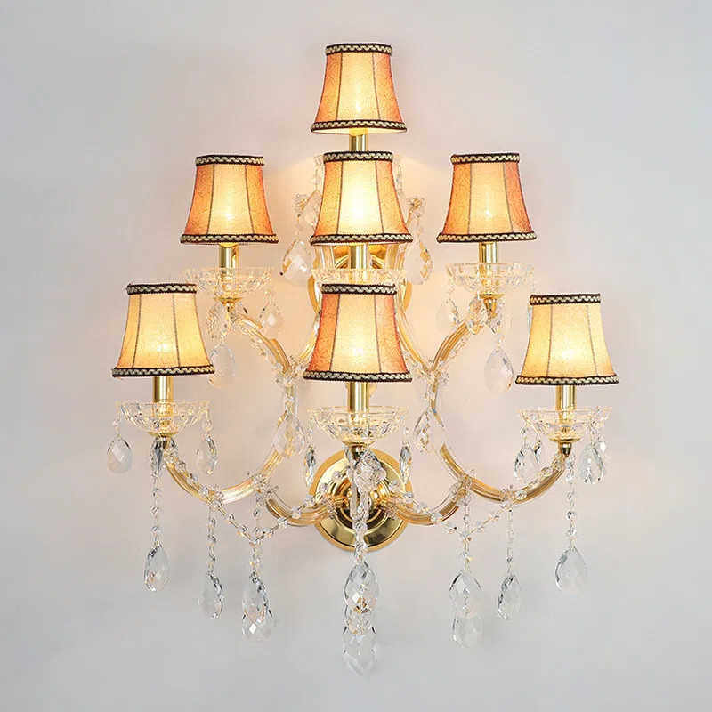7 Heads Candle Gold Glass Wall Light in Glass and Iron and Crystal, product photograph