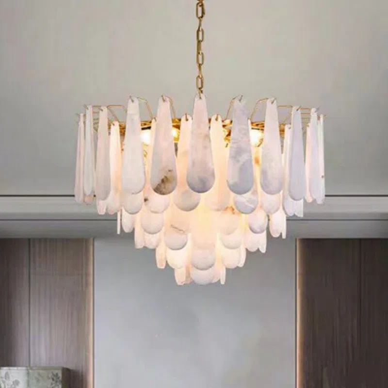 9-26 Heads Round Marble Copper Pendant Lamp in Copper and Marble, product photograph