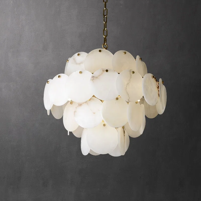 9-30 Heads Marble Alabaster Copper Pendant Lamp in Copper and Alabaster Marble, product photograph