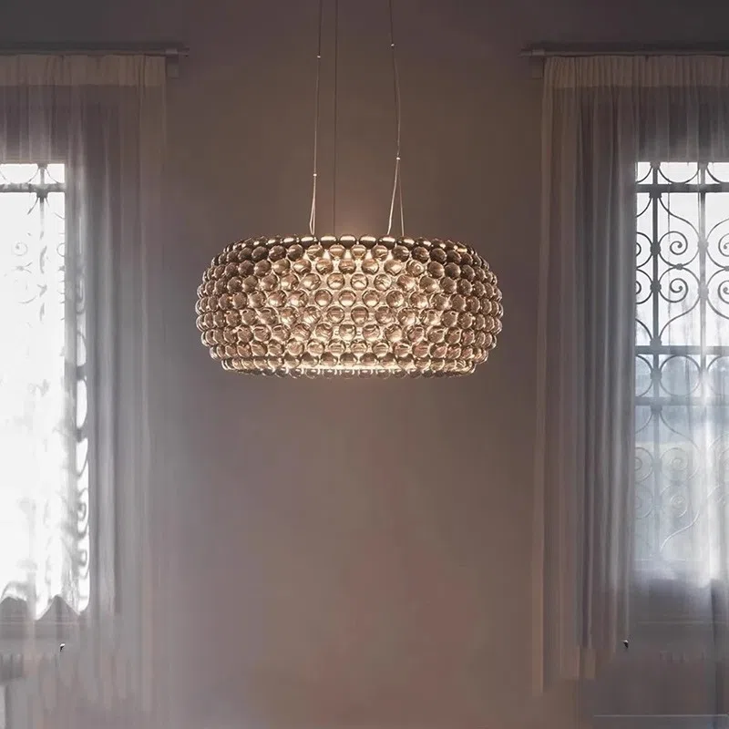 Chrome-Plated Acrylic Glass Shade Pendant Lamp in Acrylic and Glass, product photograph