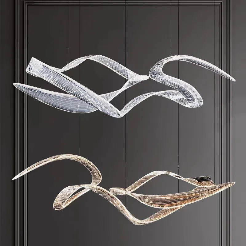 Acrylic Metal Ribbon Pendant Light in Hardware and Acrylic, product photograph