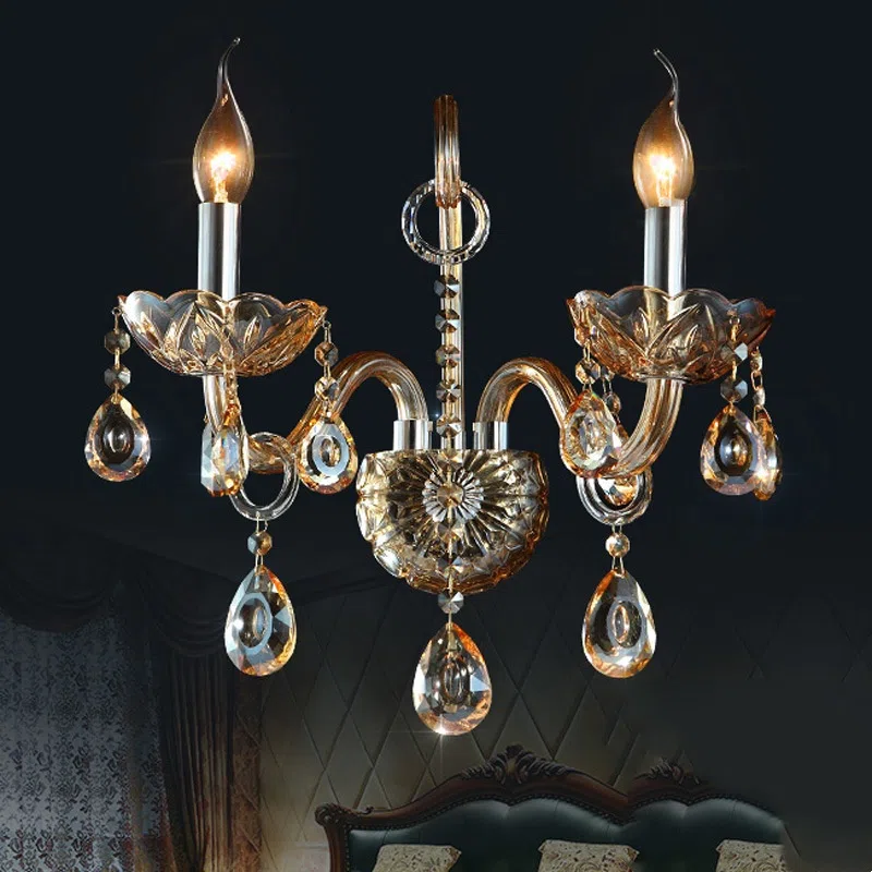 Amber Glass Tube Wall Lamp in Stainless Steel and Hardware and Glass/Crystal, product photograph
