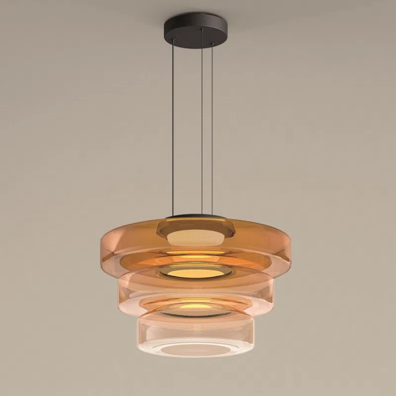 Amber Smoky Gray Green Glass Pendant Lamp in Aluminum and Glass, product photograph