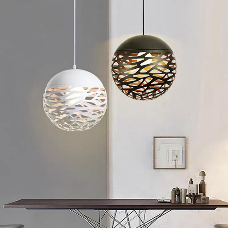 Ball Black White Pendant Lamp in Metal, product photograph