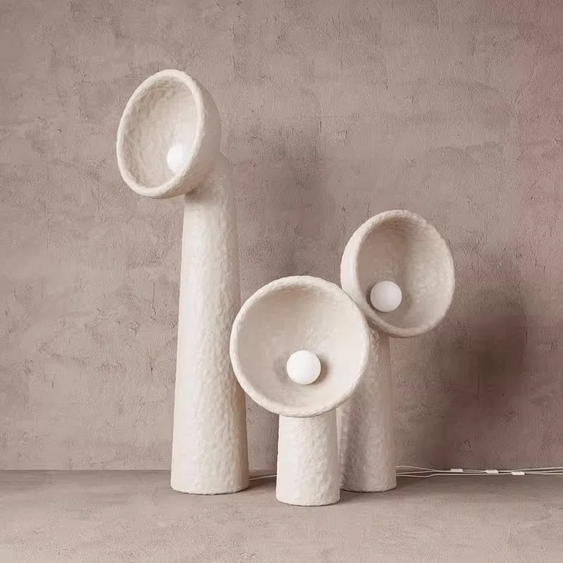 Beige Wabi-Sabi Large LED Floor Lamp in Fiberglass, product photograph