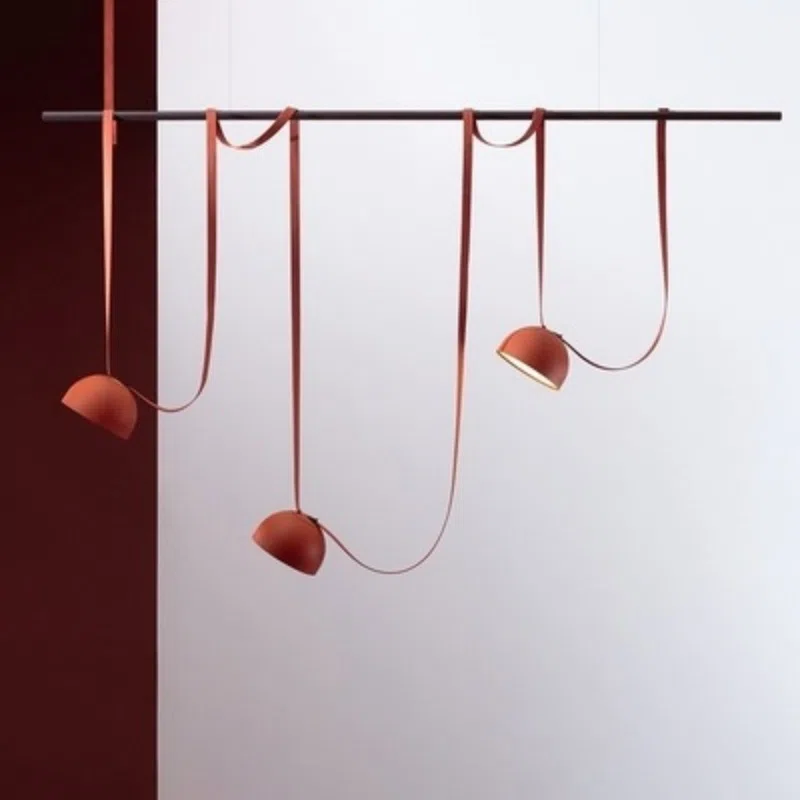 24W Belt Iron Orange Black Pendant Lamp in Leather and Glass and Metal, product photograph