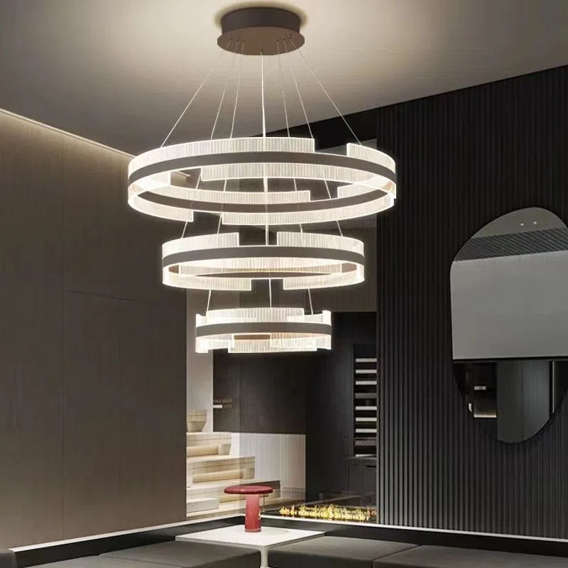 Black Transparent Ring Acrylic Pendant Lamp in Aluminum Spray Paint and Acrylic, product photograph