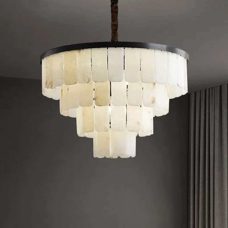 9-48 Heads Black Copper White Marble Pendant Lamp in Copper and Alabaster Marble, product photograph