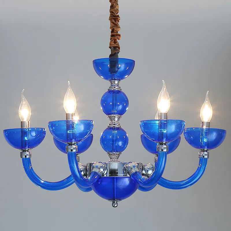 Blue Crystal Iron Glass Chandelier in Iron and Crystal and Glass, product photograph