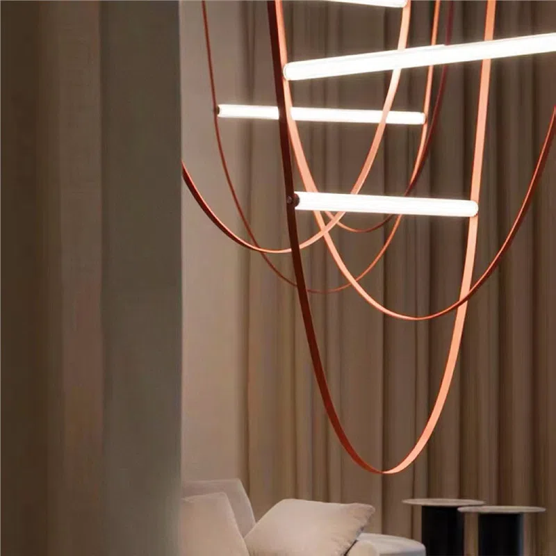 Brown Leather Belt Iron Pendant Light in Leather and Acrylic and Iron, product photograph