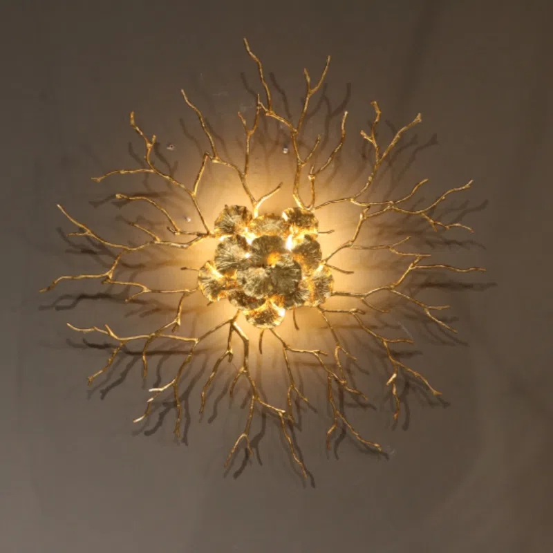 Gold Leaf Flower Branch LED Chandelier in Copper, product photograph