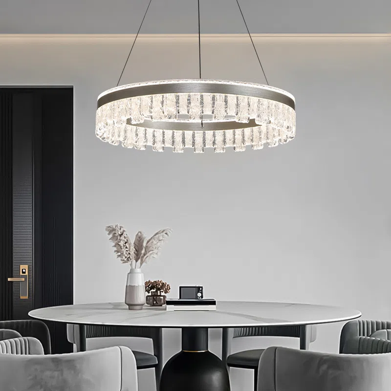Circle Shape Acrylic Pendant Light in Aluminum and Acrylic, product photograph