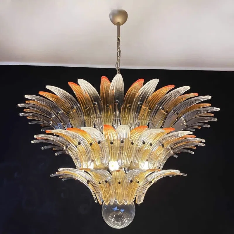 Amber Clear Pink White Glass Pendant Lamp in Iron Plating and Glass, product photograph
