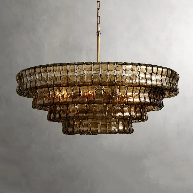 E14 Clear Smoke Grey Glass Pendant Light in Iron Plating and Glass, product photograph