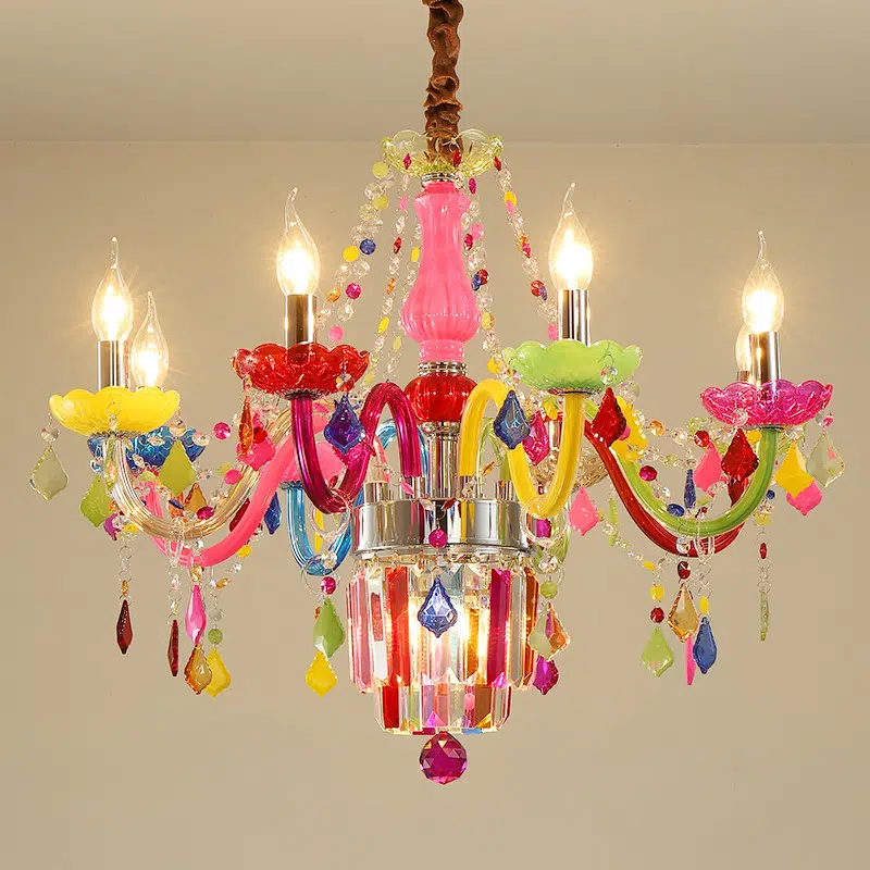 Colourful Crystal Glass Chandelier in Iron and Crystal and Glass and Fabric, product photograph