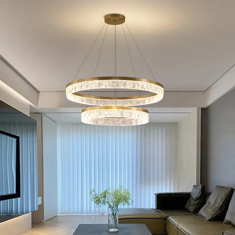 Copper Acrylic Circular Pendant Lamp in Aluminum Plating and Acrylic, product photograph