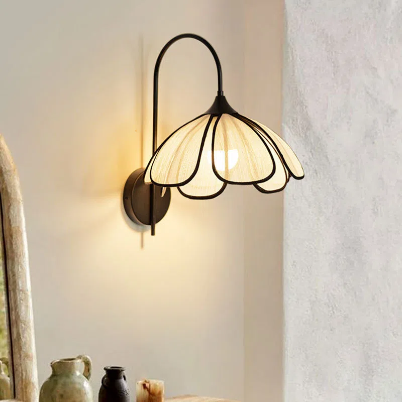 Creamy Petals Iron Fabric LED Wall Lamp in Iron and Fabric, product photograph