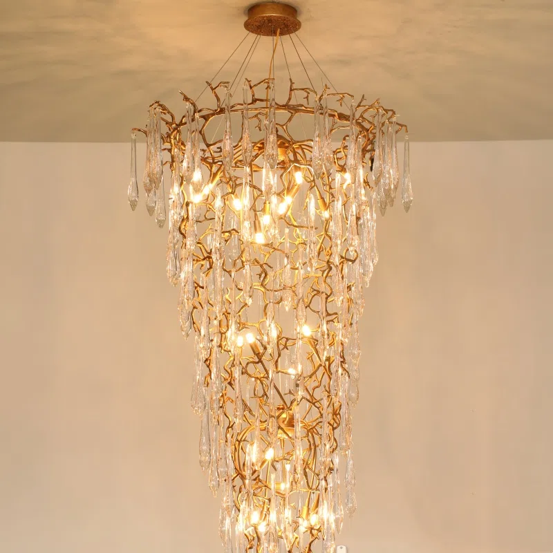 H180CM Crystal Tree Branch Chandelier in Copper and Crystal, product photograph