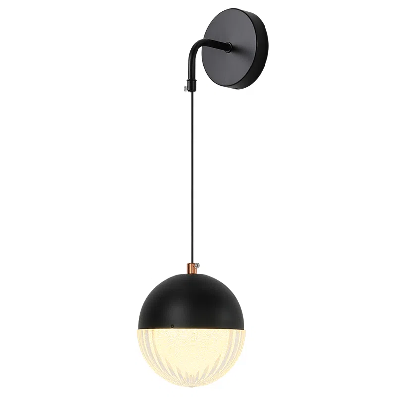 D12cm Black Iron Acrylic Wall Light in Iron and Acrylic, product photograph