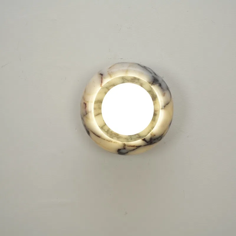 D15cm G9 Round Marble Wall Lamp in Hardware and Bulgari Stone, product photograph