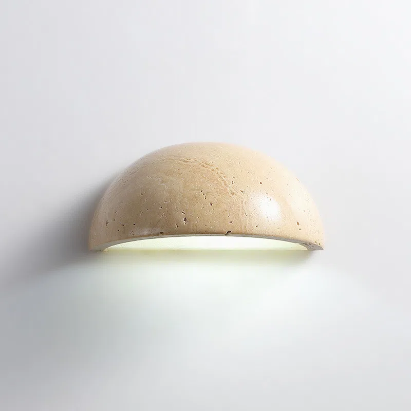D15cm Wood Stone LED Wall Lamp in Wood and Yellow Travertine, product photograph
