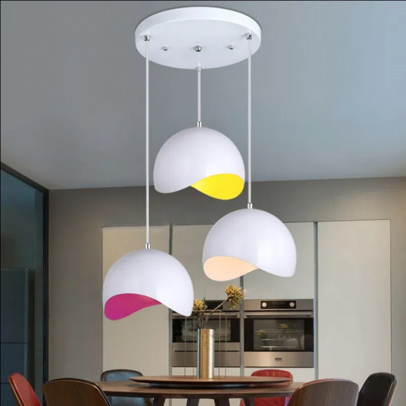 D20cm Round Metal Pendant Light in Aluminum, product photograph