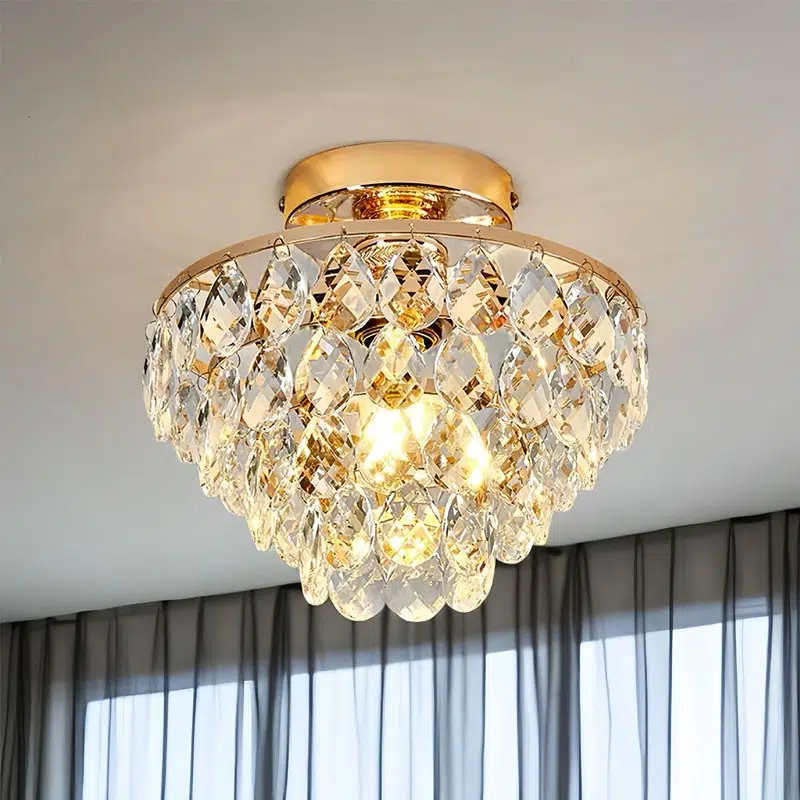 D30cm Crystal Gold Black Ceiling Lamp in Iron and Crystal, product photograph