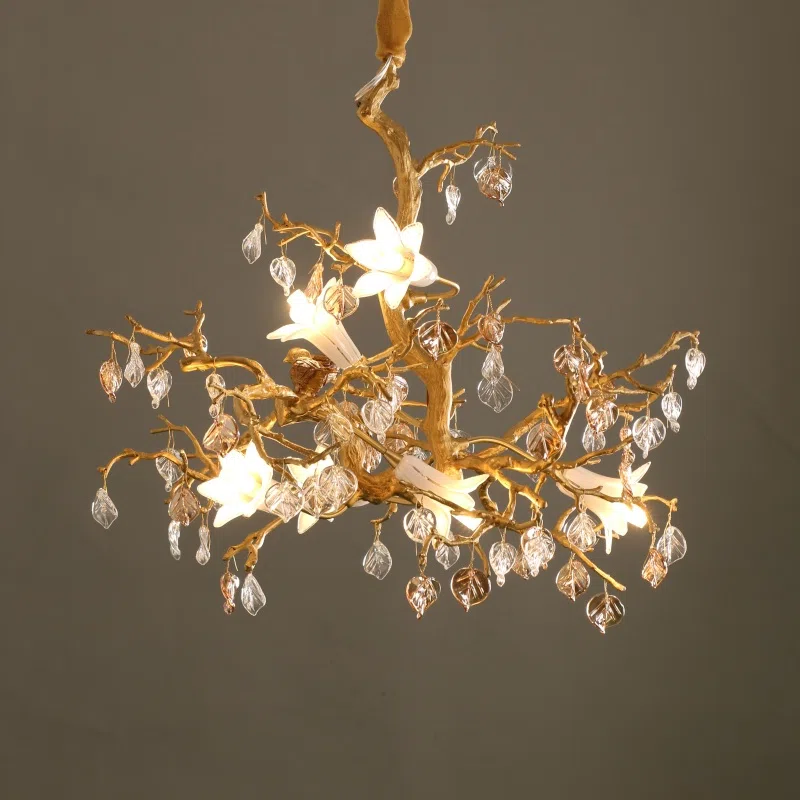 D50CM Glass Flower Tree Chandelier in Copper and Glass, product photograph