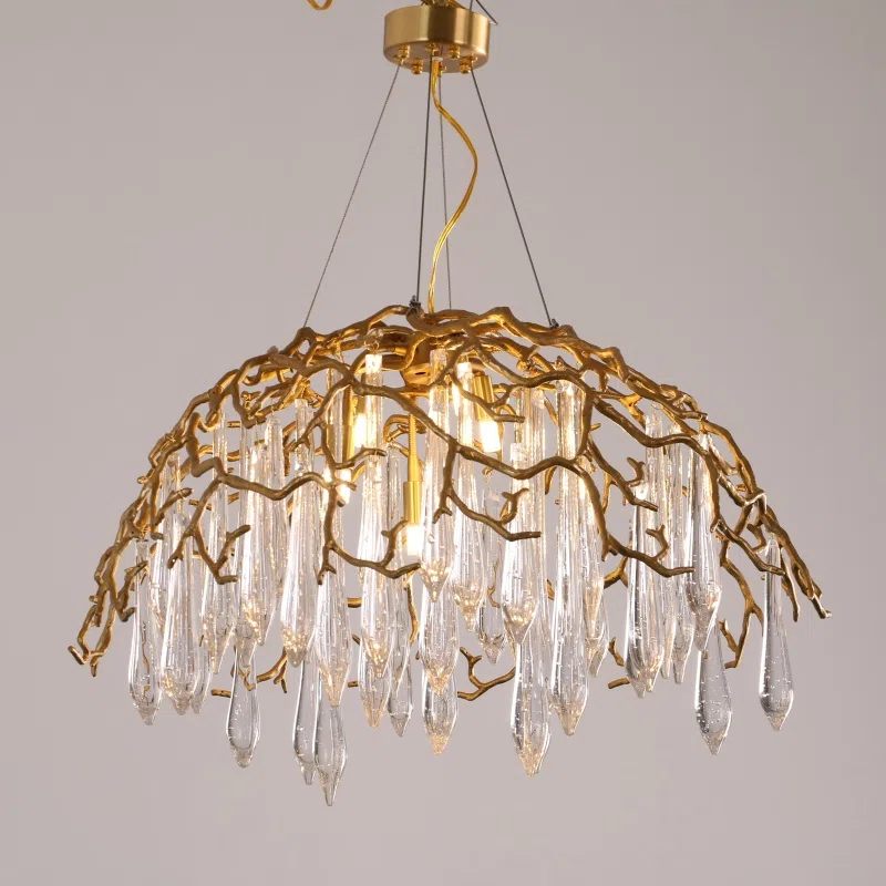 D60CM Glass Chandelier Copper Brass in Copper and Glass, product photograph