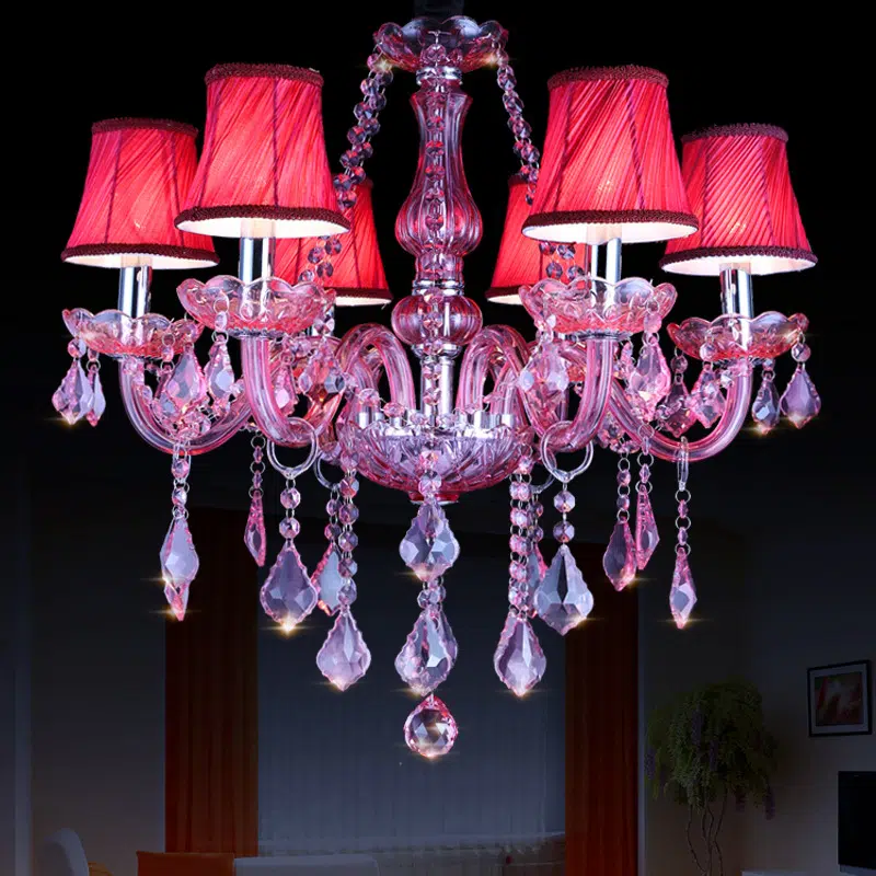 Deep Pink Candle Crystal Chandelier in Iron and Crystal and Glass and Fabric, product photograph