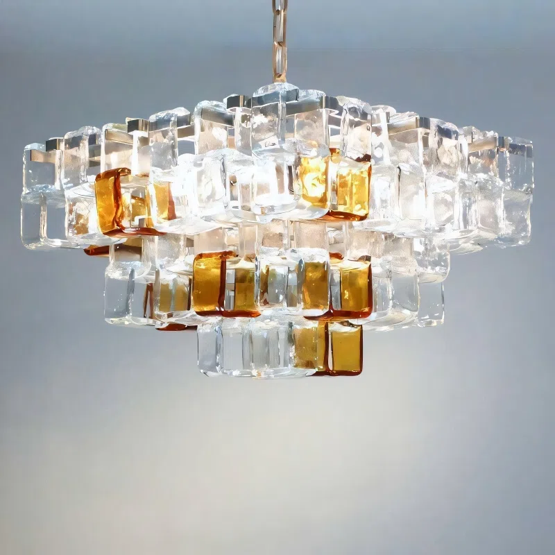 E14 Chrome Glass Cube Pendant Light in Iron Plating and Glass, product photograph