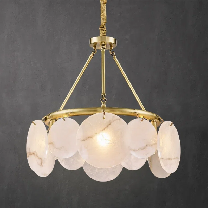 E14 Copper Round Marble Pendant Light in Copper and Marble, product photograph