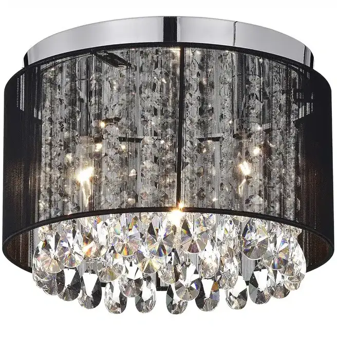 E14 Crystal Round Ceiling Lamp in Iron and Crystal and Cloth, product photograph