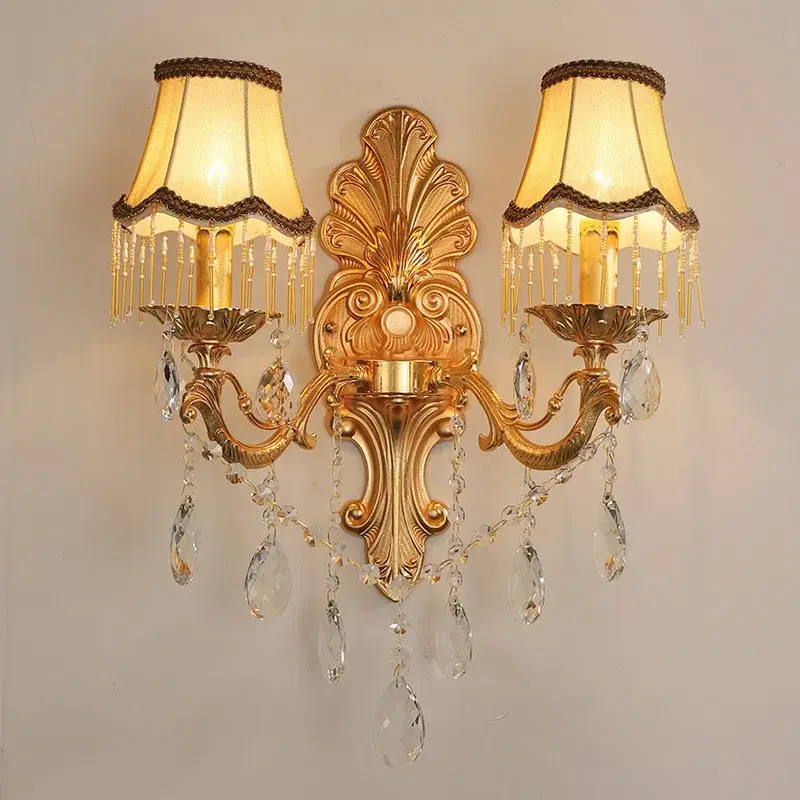 E14 Gold Crystal Candle Wall Light in Glass and Iron and Crystal, product photograph