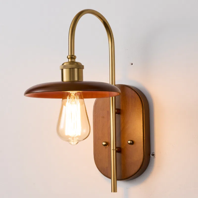 E27 Modern Nordic Wood Iron Wall Lamp in Iron and Wood, product photograph