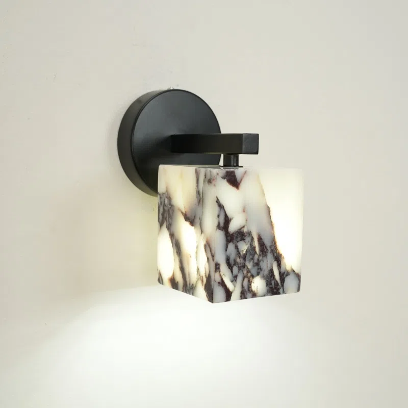 Edge 85mm Cube Marble Wall Lamp in Hardware and Bulgari Stone, product photograph