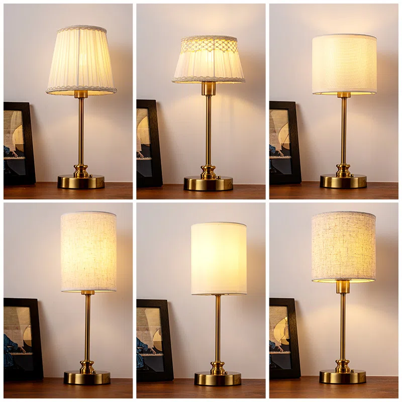 H37cm Fabric Antique Brass Table Lamp in Iron and Fabric, product photograph