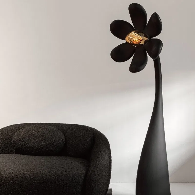 H165cm Flower Resin E27 Black Floor Light in Resin, product photograph